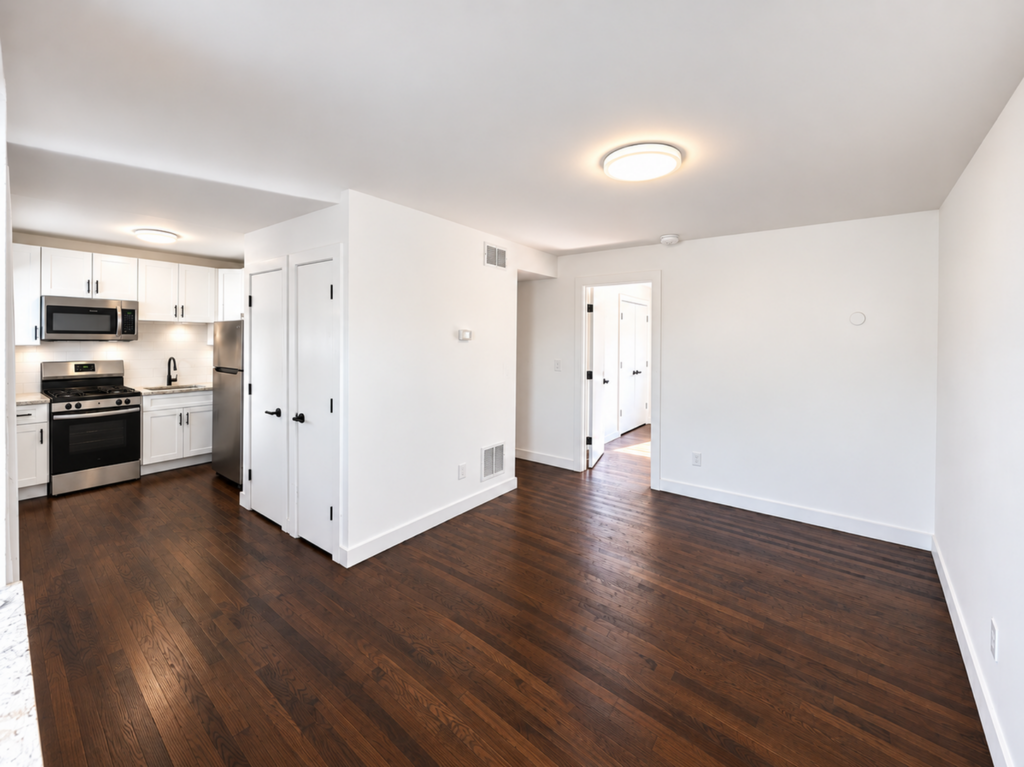 A 3D image of the A floorplan, a 750 squarefoot, 2 bed / 1 bath unit