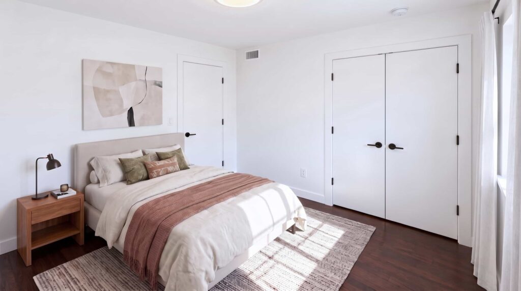 A 3D image of the A floorplan, a 750 squarefoot, 2 bed / 1 bath unit